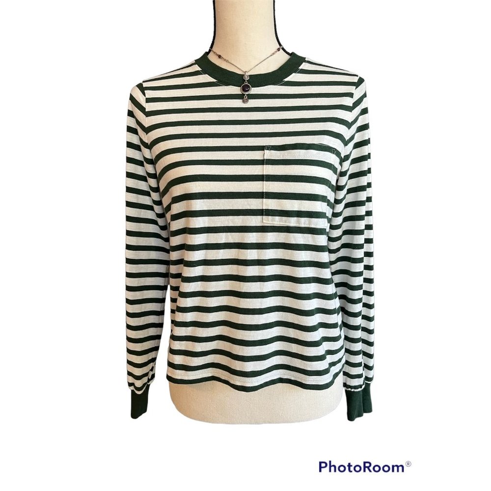 Madewell Green and White Stripe T-shirt with Pocket Womens Size XS